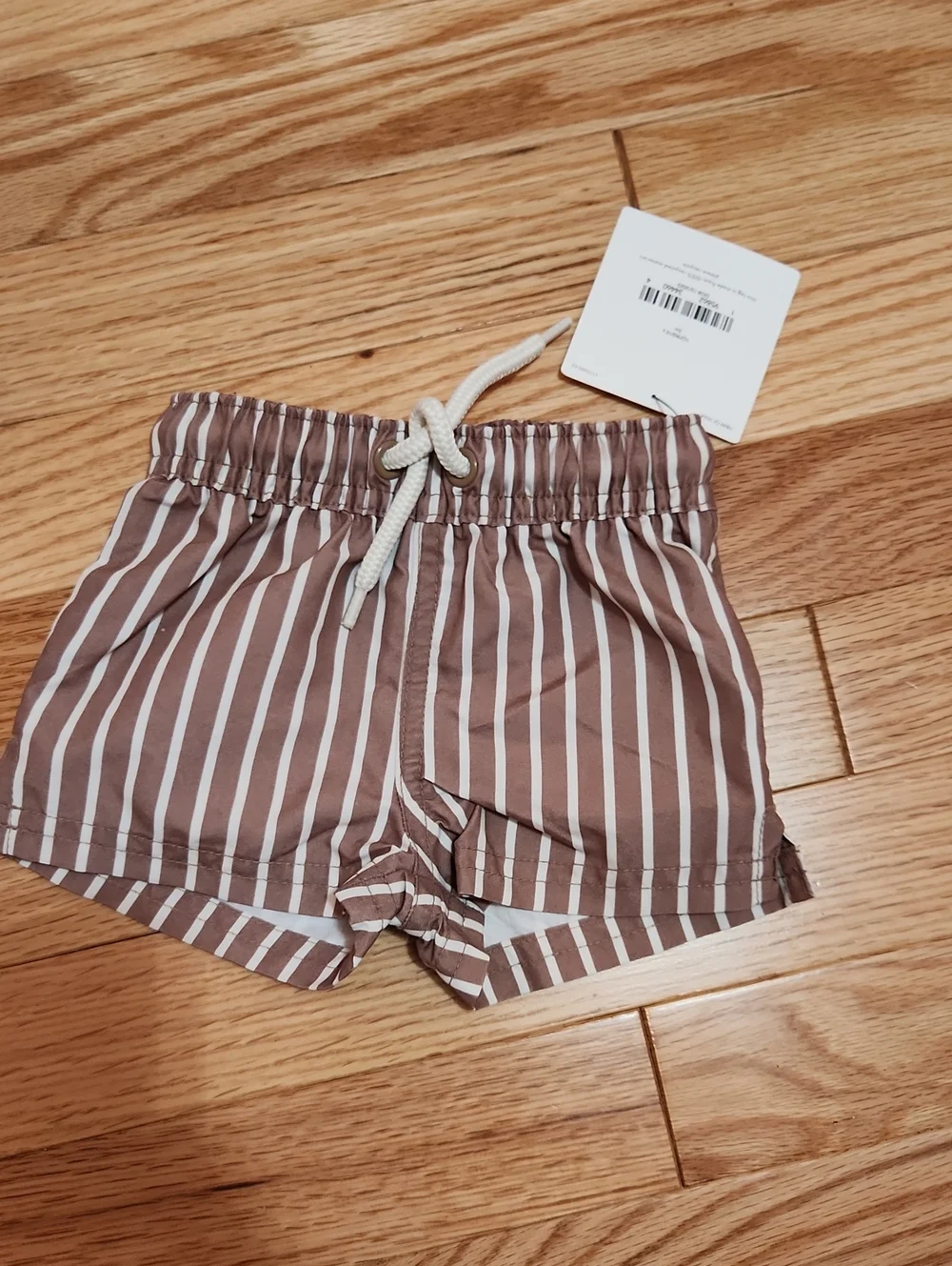Striped Brown Kids Swim Trunks with Drawstring